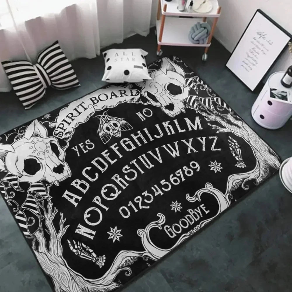 Modern Cat Skull Head Witch Board Carpet for Living Room Home Decoration Black Gothic Large Area Rugs Bedroom Non-Slip Floor Mat