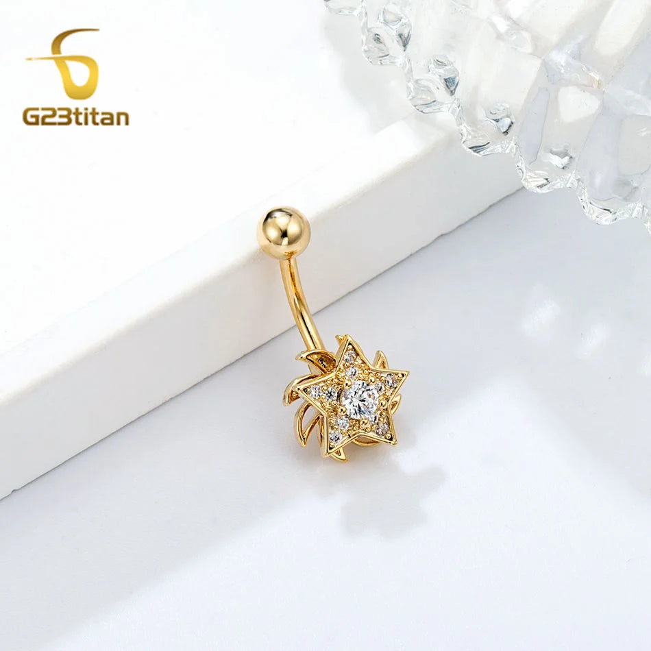 Cute Rotatable Star Windmill Belly Ring Hypoallergenic 14G Titanium Navel Piercing Bar Jewelry Couple Sexy Flirting Accessories