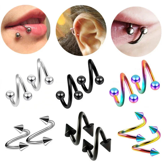 2pc/set Surgical Steel Spiral Twisted Lip Ring Nose Rings 16 Gauge Ear Cartilage Helix Piercing Body Accessories Jewelry Gift