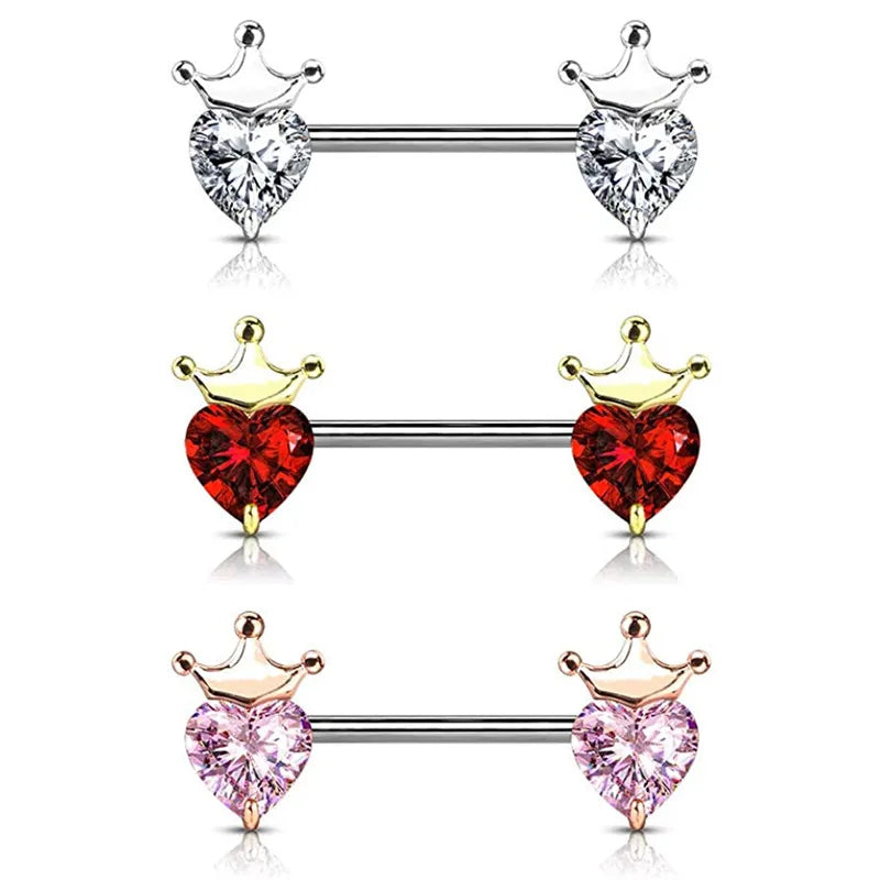 Stainless Steel Crown Nipple Piercing Set Heart Nipple Jewelry Bulk Crystal Nipple Ring Lot Piercing Pezon Body Jewelry Pack