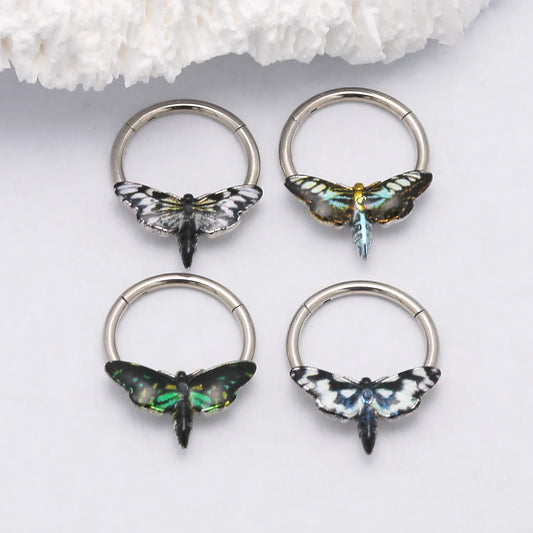 JHJT 16G Moth Nose Piercing Septum Nose Ring Stainless Steel Women Men Nostril Body Jewelry