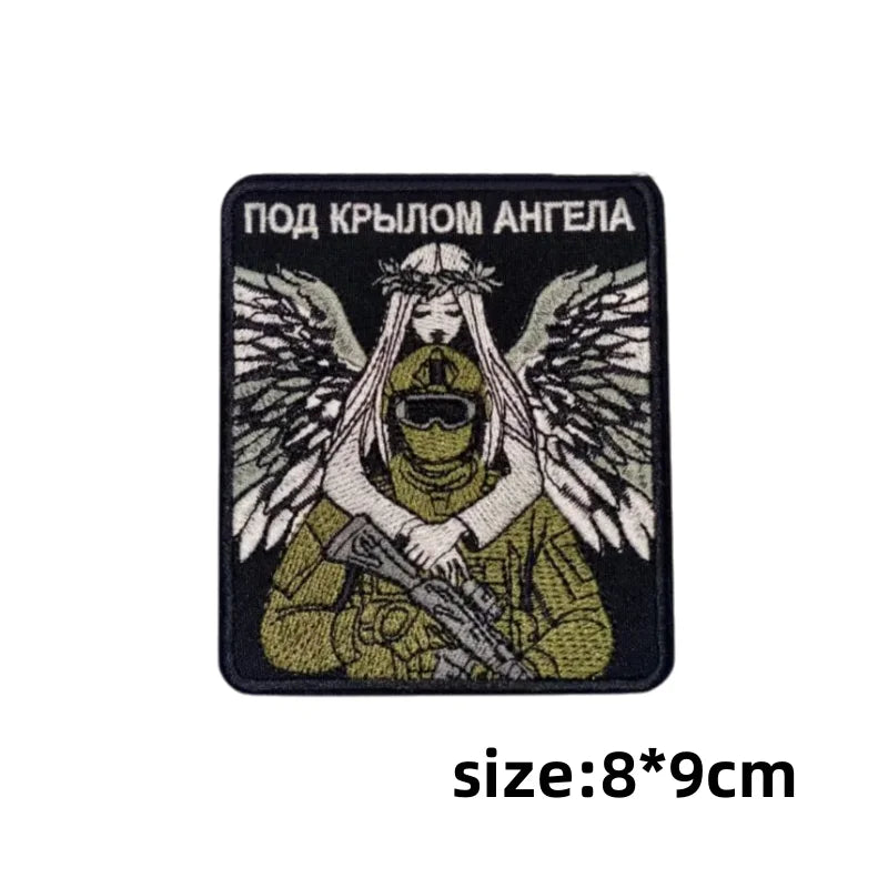 Chevron Embroiderd Patch on Clothes "under The Wing of The Angel of Russia" Military Tactical Patches Backpack Sticker Hook&Loop