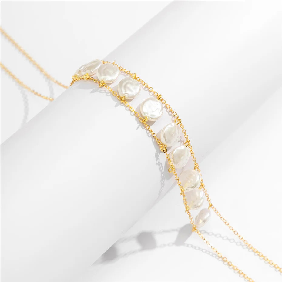Bohemia Imitation-Pearl Cross Chest Breast Belly Body Waist Chain Necklace for Women Bikinis Summer Beach Y2K Accessories