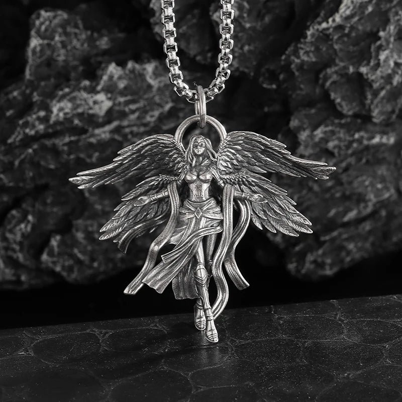 Fashion silver color guardian angel pendant necklace men and women personality angel wings prayer pendant necklace couple gift
