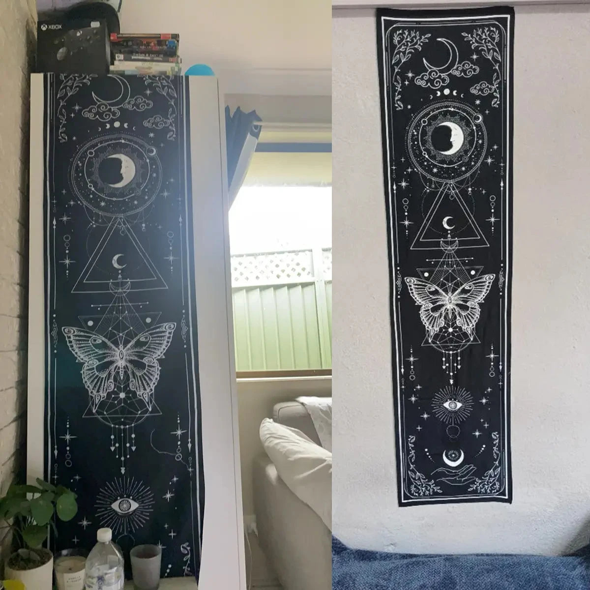 Gothic Witchy Sun & Moon Vertical Tapestry Black And White Butterfly Wall Hanging For Living Room, Bedroom Aesthetic Home Decor