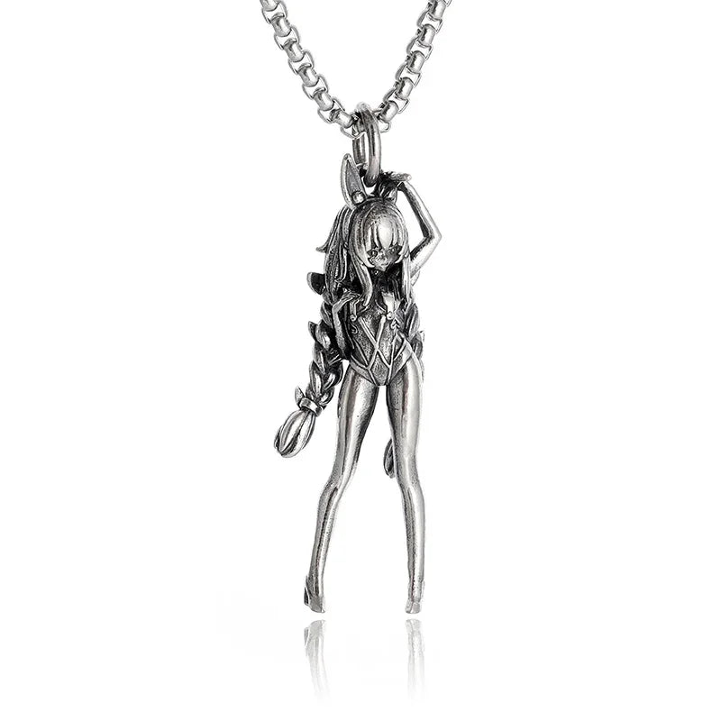 Fashionable and Sexy Female Baseball Player Statue Pendant Necklace Men and Women Hip-Hop Trend Jewelry Couple Gifts