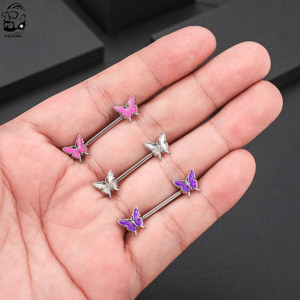 2pcs Cute Nipple Piercings Barbell Stainless Steel Crystal Nipple Shield Cover Heart Flower Nipple Rings Jewelry Body 1.6mm*16mm