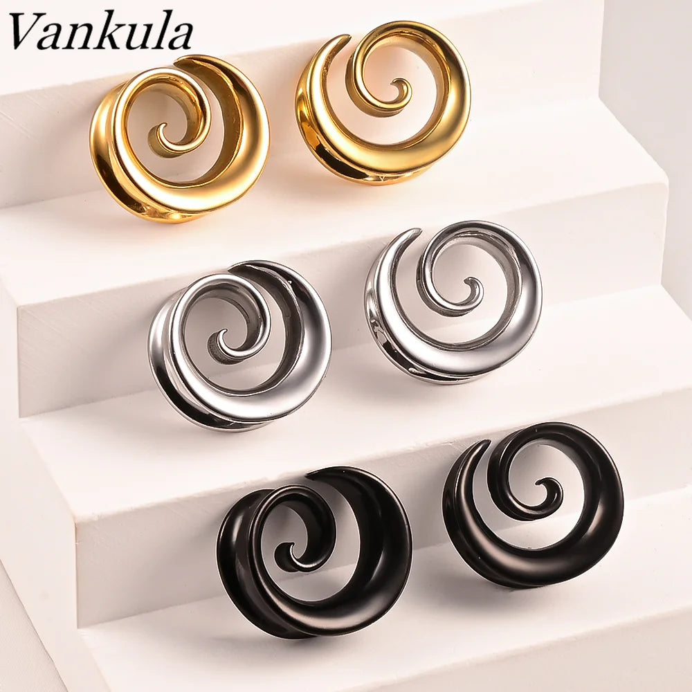 Vankula 2PCS New Round Spiral Saddle Plugs Hangers for Stretched Lobe Ear Tunnels Gauges Plugs Piercing Body Jewelry