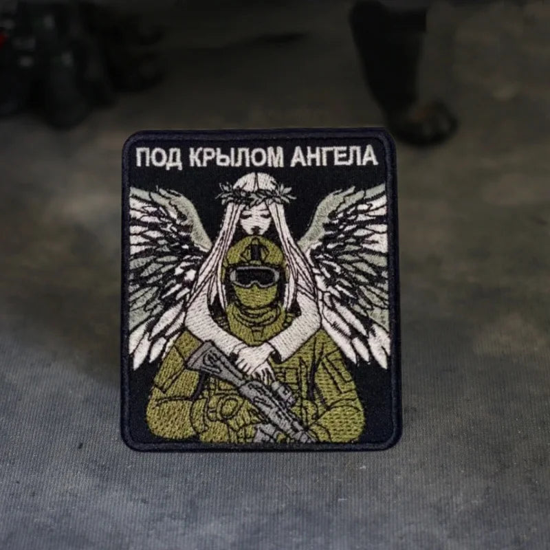 Chevron Embroiderd Patch on Clothes "under The Wing of The Angel of Russia" Military Tactical Patches Backpack Sticker Hook&Loop