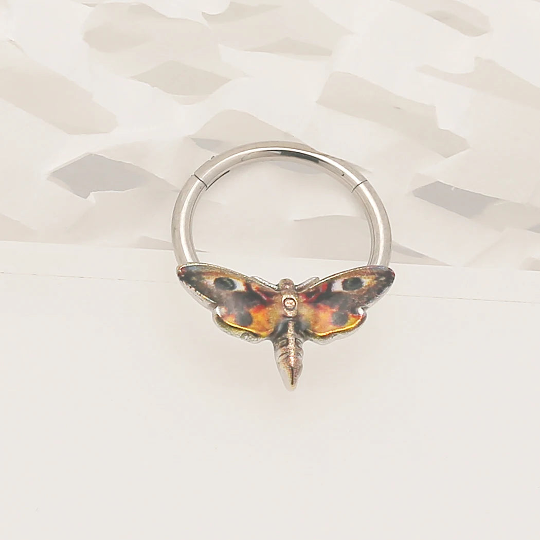 JHJT 16G Moth Nose Piercing Septum Nose Ring Stainless Steel Women Men Nostril Body Jewelry