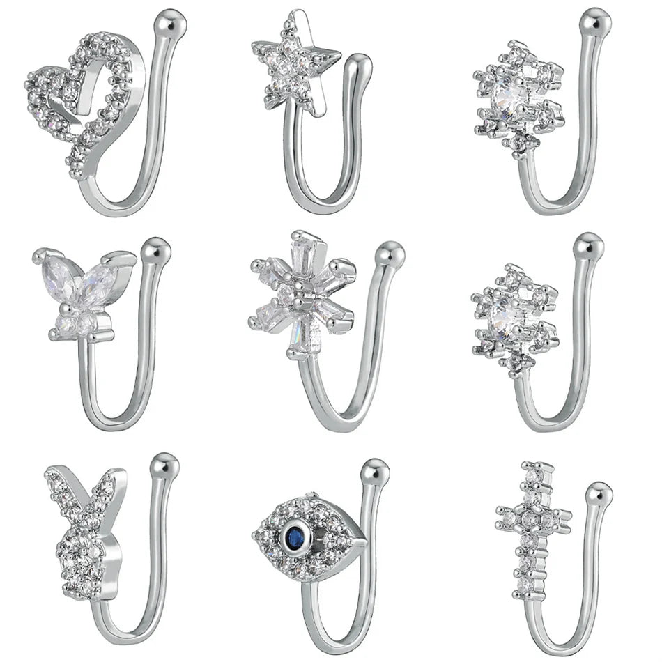Fake Nose Ring Crystal Ear Cuff False Piercing Body Jewelry for Women Teens Golden Silver Color CZ Zircon Cooper Clip Ornaments