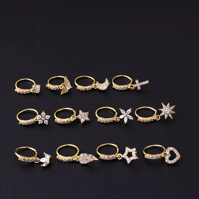 20G Gem Dangle Nose Rings for Women heart dangle Nose Piering Jewelry body jewelry