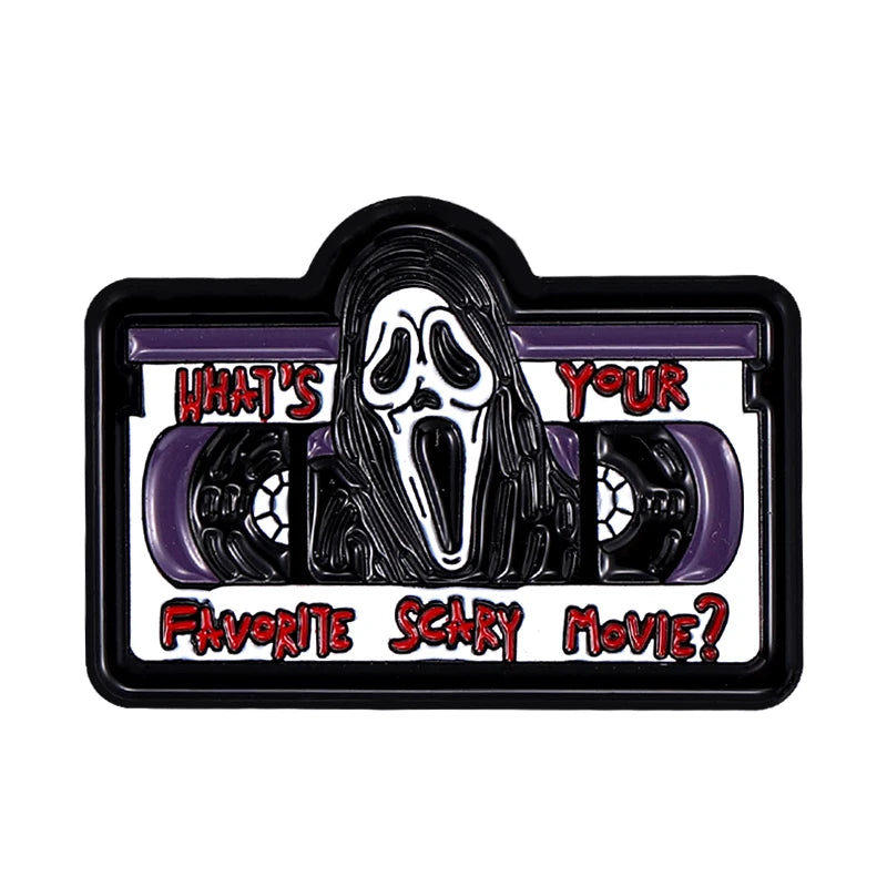 Call Me Enamel Pins What's Your Favorite Scary Movie Custom Brooches Lapel Badges Gothic Punk Skeleton Jewelry Gift for Friends