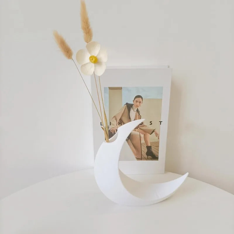 3D Printed Dried Flowers Vase Artificial Flower Pot Arrangement Gothic Moon Vase for Home Decor Creative Gift Desktop Ornament
