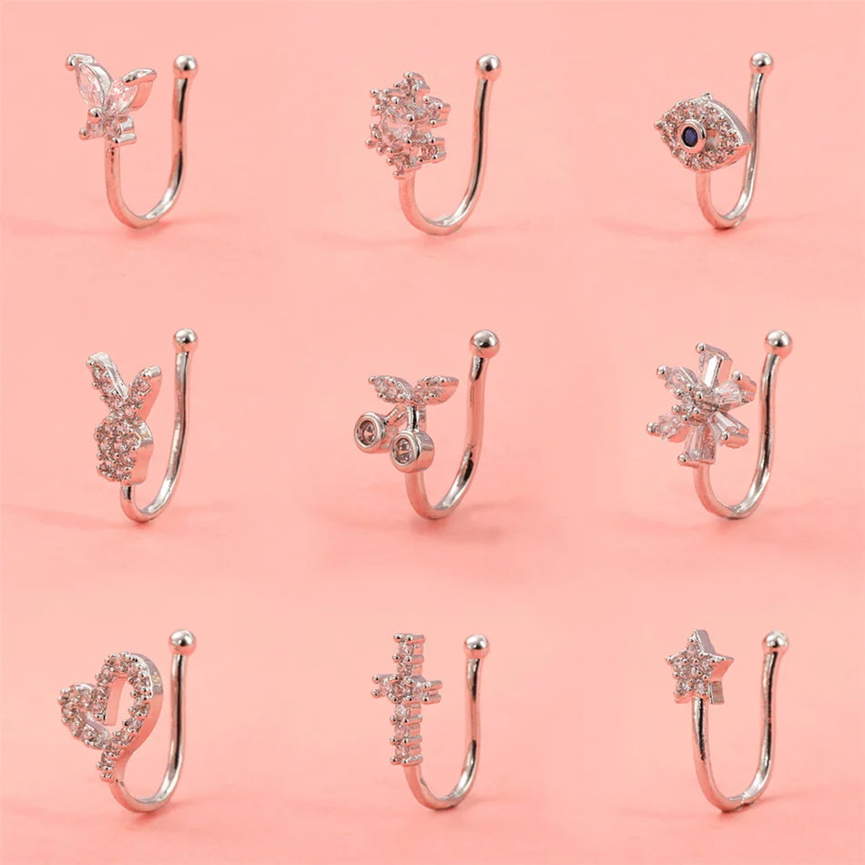Fake Nose Ring Crystal Ear Cuff False Piercing Body Jewelry for Women Teens Golden Silver Color CZ Zircon Cooper Clip Ornaments