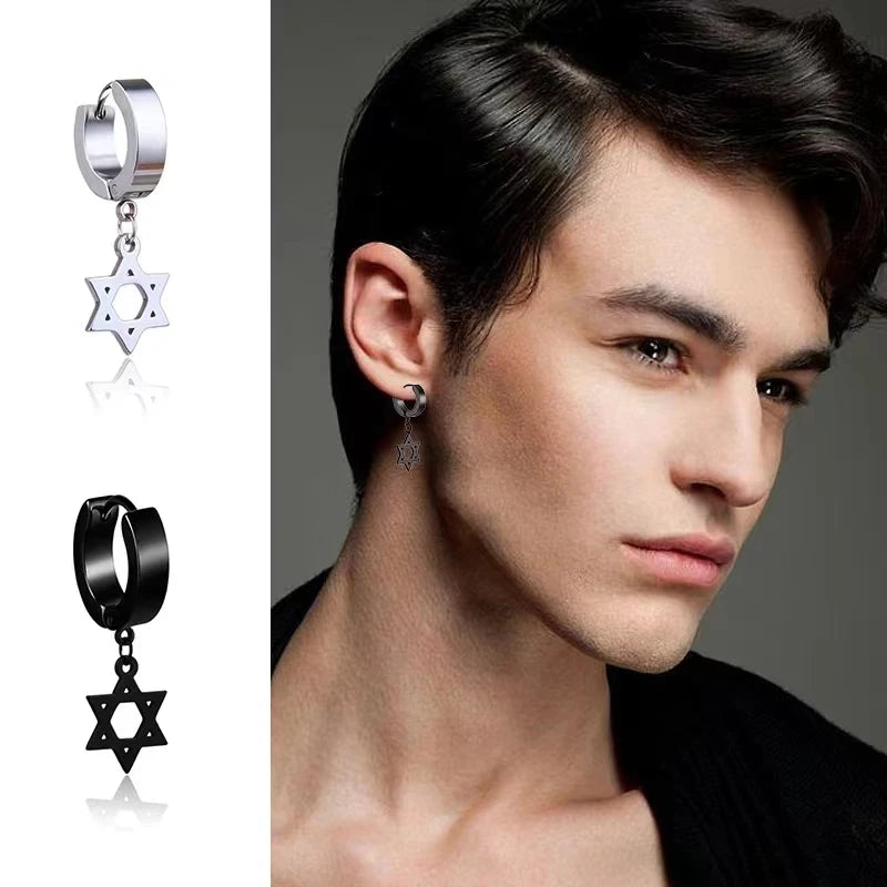 2pc Stainless Steel Cross Hoop Earrings for Men and Women Punk Black Cartilage Earrings Round Street Hip Hop Rock Jewelry Gifts