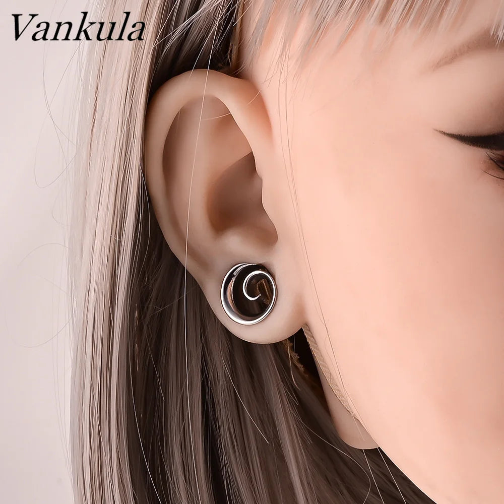 Vankula 2PCS New Round Spiral Saddle Plugs Hangers for Stretched Lobe Ear Tunnels Gauges Plugs Piercing Body Jewelry