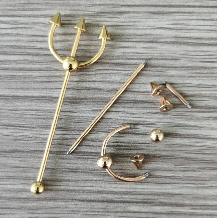 JHJT 1PC 14G Industrial Barbell Piercing Fork Shape Surgical Steel Bar Cartilage Earring Helix industrial Piercing  Jewelry