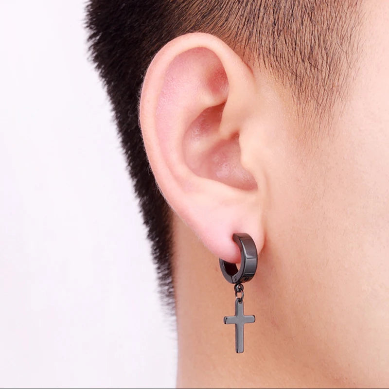 1Pcs Unisex Stainless Steel Punk Man Black Clip on Earrings Geometry Triangle Star Pendant Dangle Earrings Women Gothic Jewelry