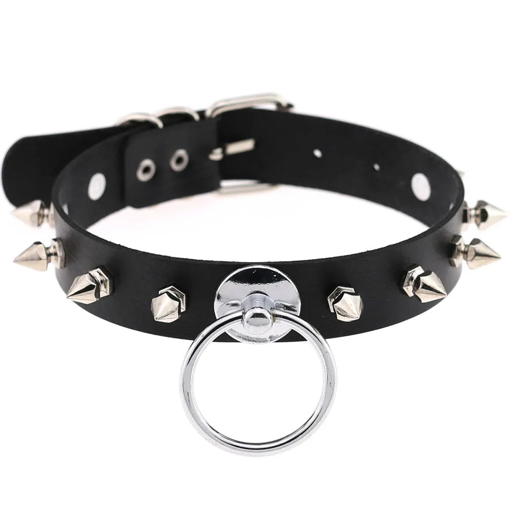 Leather Spiked Choker Punk Collar Women Men Rivets Studded Chocker Chunky Necklace Goth Jewelry Metal Gothic Emo Accessories