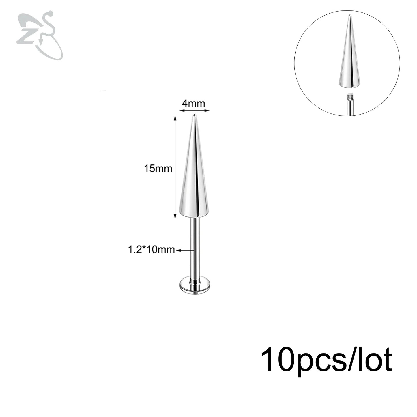 ZS 10Pcs/lot Stainless Steel Lip Labret Piercing for Women External Thread Lip Stud Ring Tragus Helix Cartilage Piercing 16G