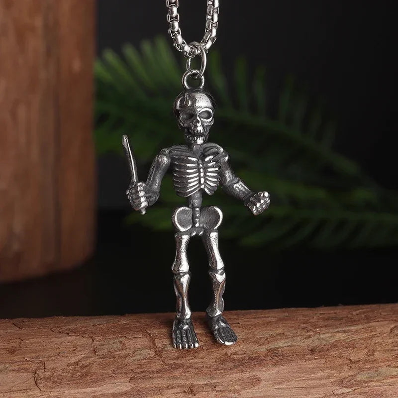 Silver Plated Captivity Skull Pendant Men\\'s Biker Punk Rock Necklace Gothic Halloween Jewelry Accessory