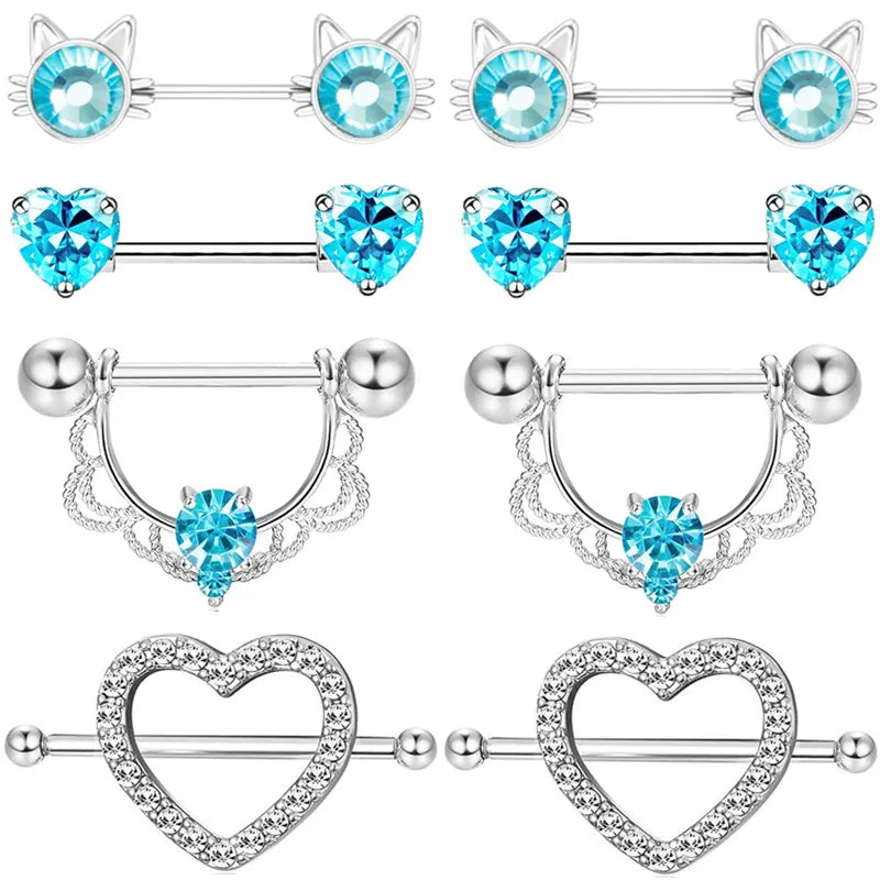 Stainless Steel Crown Nipple Piercing Set Heart Nipple Jewelry Bulk Crystal Nipple Ring Lot Piercing Pezon Body Jewelry Pack