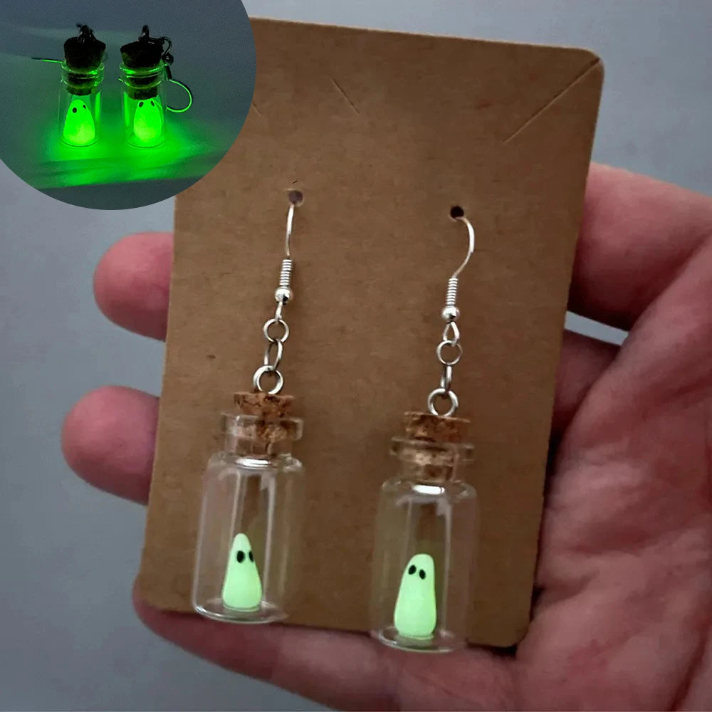 Ghost in Bottle Earrings Glow in the Dark Ghost Dangle Earrings Luminous Halloween Jewelry for Women and Girl