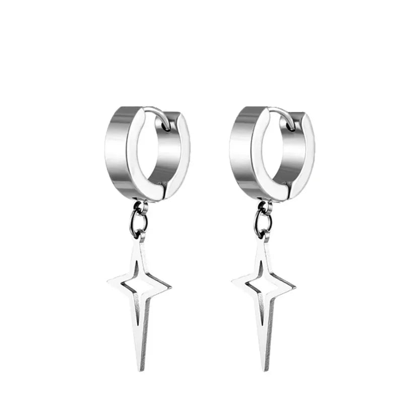 2pc Stainless Steel Cross Hoop Earrings for Men and Women Punk Black Cartilage Earrings Round Street Hip Hop Rock Jewelry Gifts
