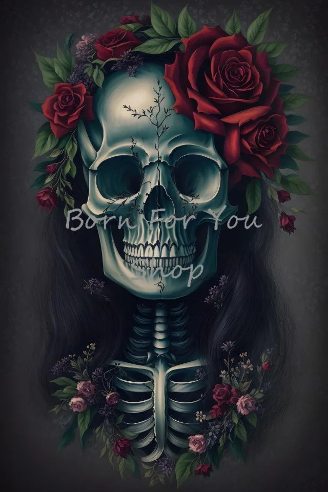Floral Skulls Portrait Gothic Posters and Prints