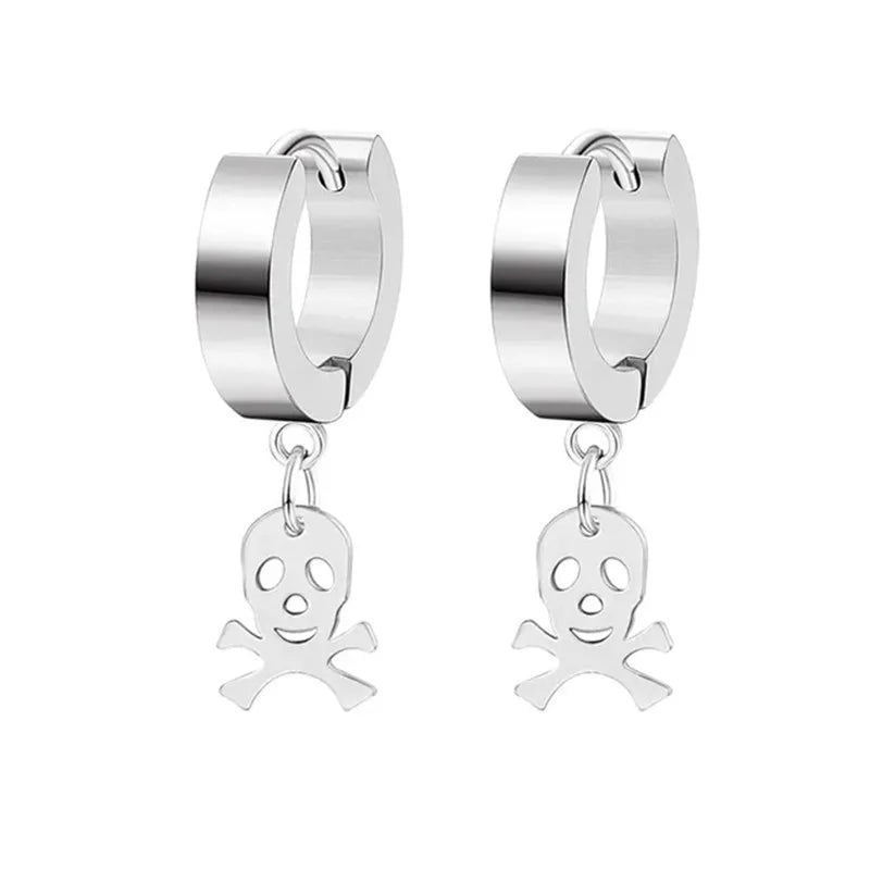 2pc Stainless Steel Cross Hoop Earrings for Men and Women Punk Black Cartilage Earrings Round Street Hip Hop Rock Jewelry Gifts
