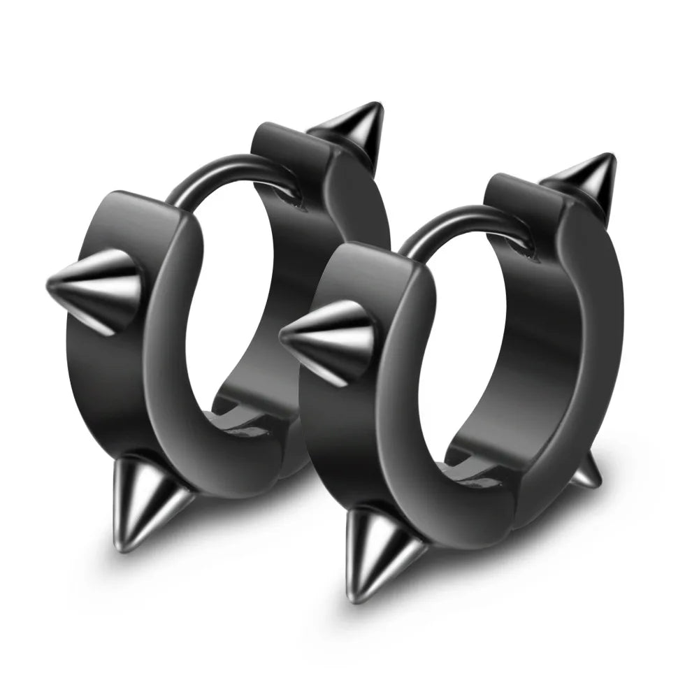 2pc Stainless Steel Cross Hoop Earrings for Men and Women Punk Black Cartilage Earrings Round Street Hip Hop Rock Jewelry Gifts