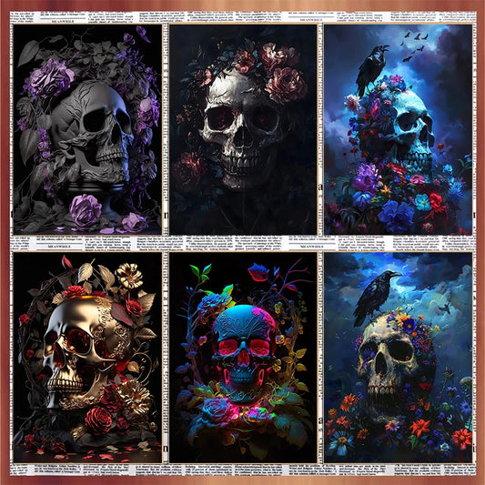 Flower Skull Dark Style Canvas Art Printing Fashion Popular Room Home Decoration Villa Natural Wall Art Printing Decoration Gift