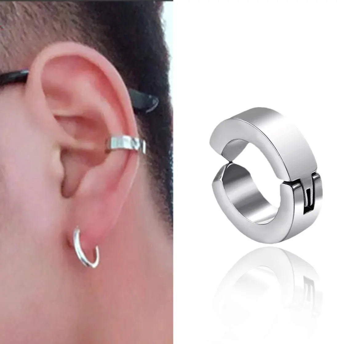 1Pcs Unisex Stainless Steel Punk Man Black Clip on Earrings Geometry Triangle Star Pendant Dangle Earrings Women Gothic Jewelry