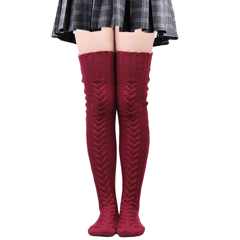 Cute Long Socks Lolita Leg Warmer Knitted Woollen Foot Warmer Stockings Autumn Winter Woman Knee-High Socks Leisure Loose Socks