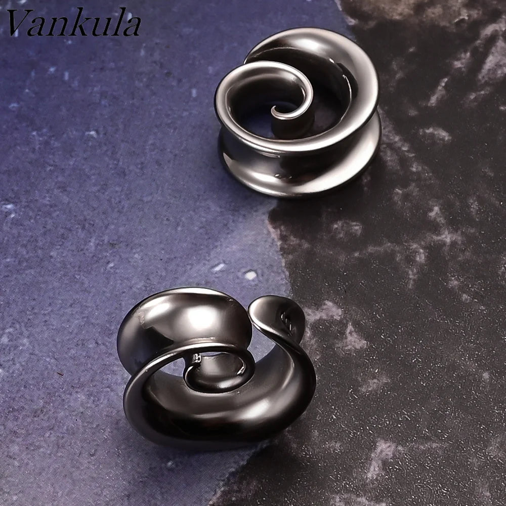 Vankula 2PCS New Round Spiral Saddle Plugs Hangers for Stretched Lobe Ear Tunnels Gauges Plugs Piercing Body Jewelry