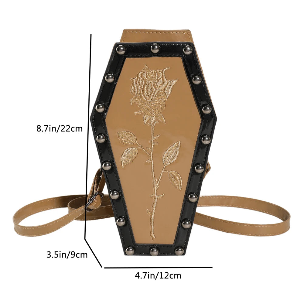 Halloween Cobweb Shoulder Bag Large Capacity Gothic Coffin Shaped Satchel Purse Adjustable Strap Spider Web PU Leather Hobo Bag