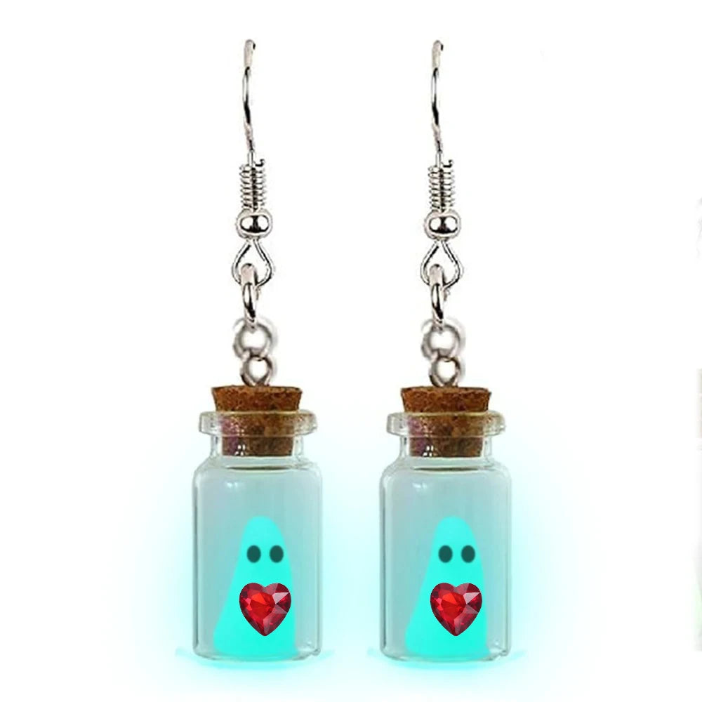 Ghost in Bottle Earrings Glow in the Dark Ghost Dangle Earrings Luminous Halloween Jewelry for Women and Girl
