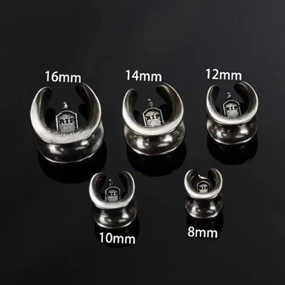 2pcs U-shaped Handmade Tombstone Buddha Pattern Ear Piercing Stainless Steel Earplugs Expander Stretcher Piercing Jewelry 8-16MM