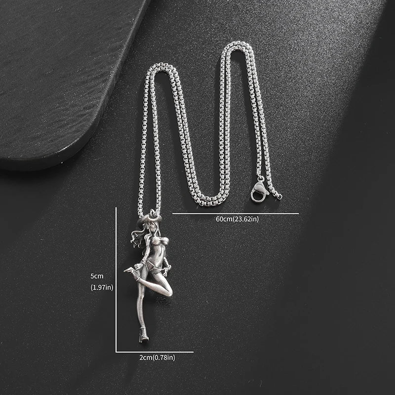 Fashionable and Exquisite Sexy Long-Haired Girl Cowboy Hat Pendant Necklace Party Party Jewelry Accessories for Men and Women