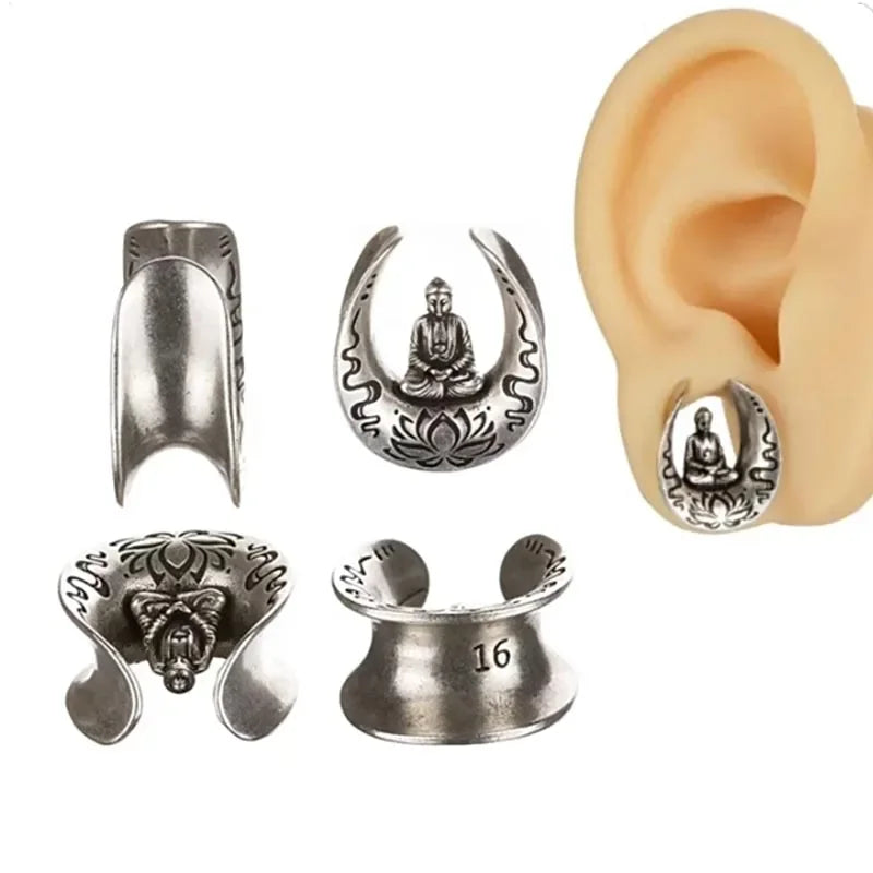 2pcs U-shaped Handmade Tombstone Buddha Pattern Ear Piercing Stainless Steel Earplugs Expander Stretcher Piercing Jewelry 8-16MM
