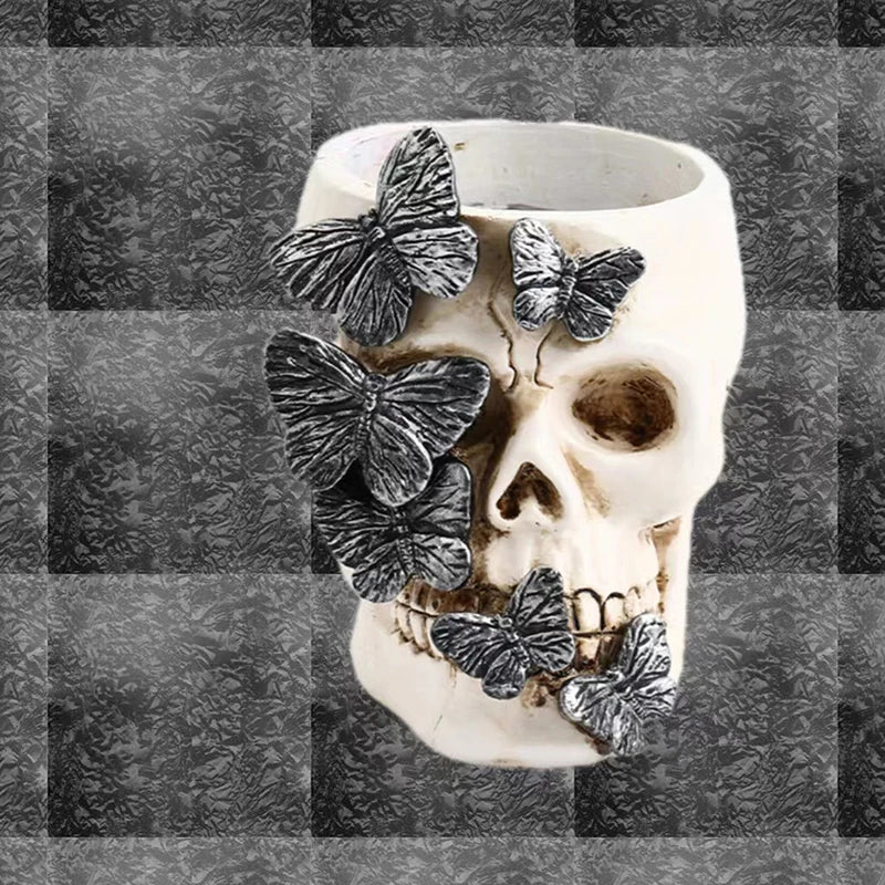 Skull Pen Cup Makeup Brush Holder Bathroom Storager Holder Spooky Goth Desk Decorations
