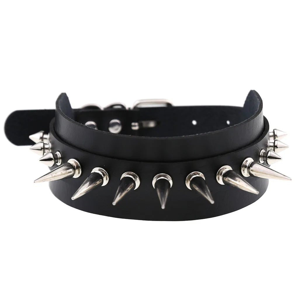 Leather Spiked Choker Punk Collar Women Men Rivets Studded Chocker Chunky Necklace Goth Jewelry Metal Gothic Emo Accessories