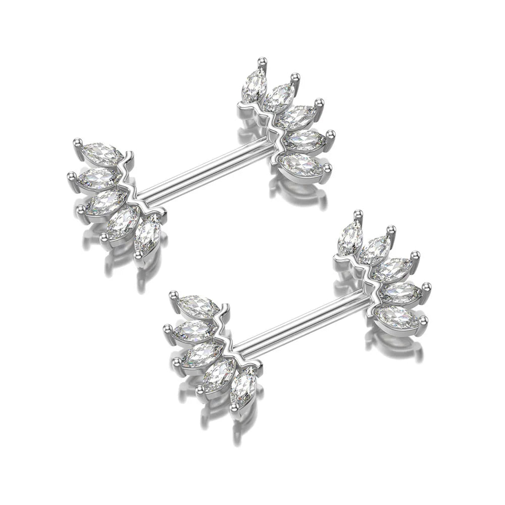 2pcs 316L Steel Maple Leaf Nipple Rings Barbell Butterfly Wing Shield Piercing for Women Girls Sexy Nipple Piercing Body Jewelry