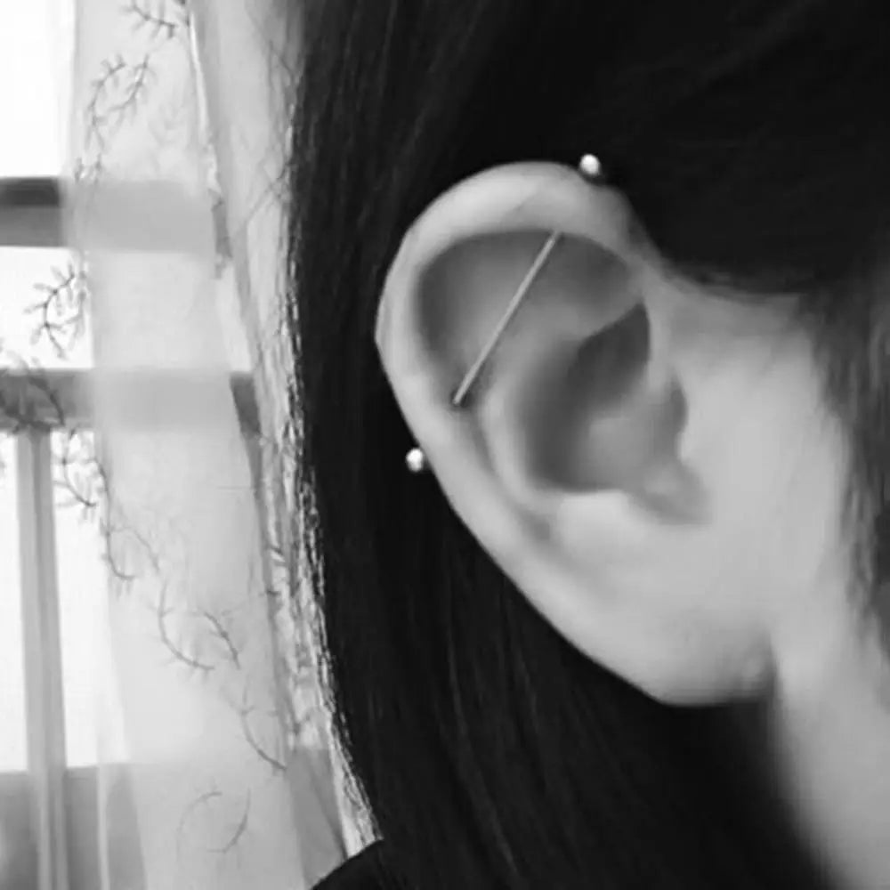 2pcs 14G 1.6mm Stainless Steel Industrial Barbell Long Ear Piercing Helix Tragus Cartilage Earrings Unisex Punk Body Jewelry