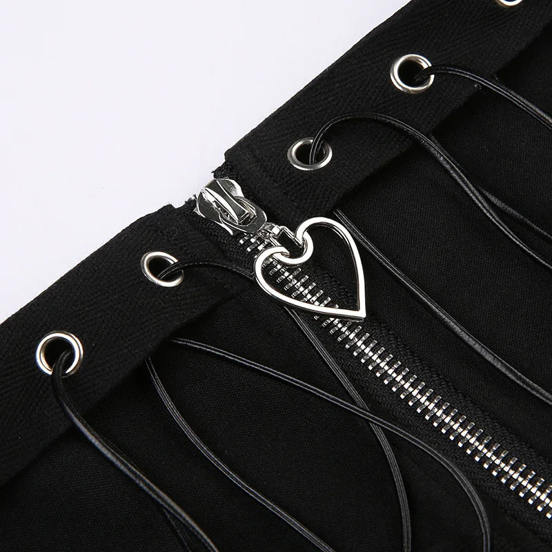 Gothic Skater Punk Vintage High Wasit Skirt Women's Zipper Front Japanese Style Kawaii Black Harajuku Cosplay Mini Skirts