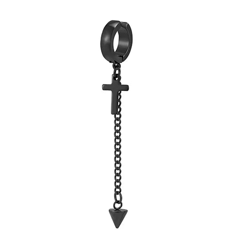 Trend Stianless Steel Tassel Ear Clip 1 Piece Chain Huggie Earrings Triangle Cross Pattern Earrings Men‘s Woman Punk Ear jewelry
