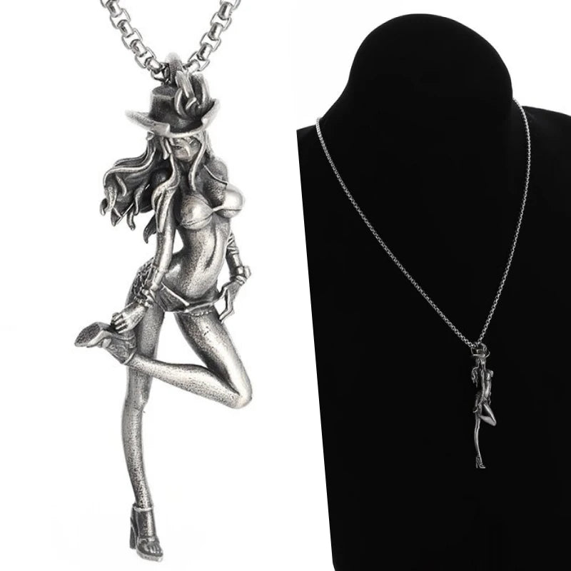 Fashionable and Exquisite Sexy Long-Haired Girl Cowboy Hat Pendant Necklace Party Party Jewelry Accessories for Men and Women