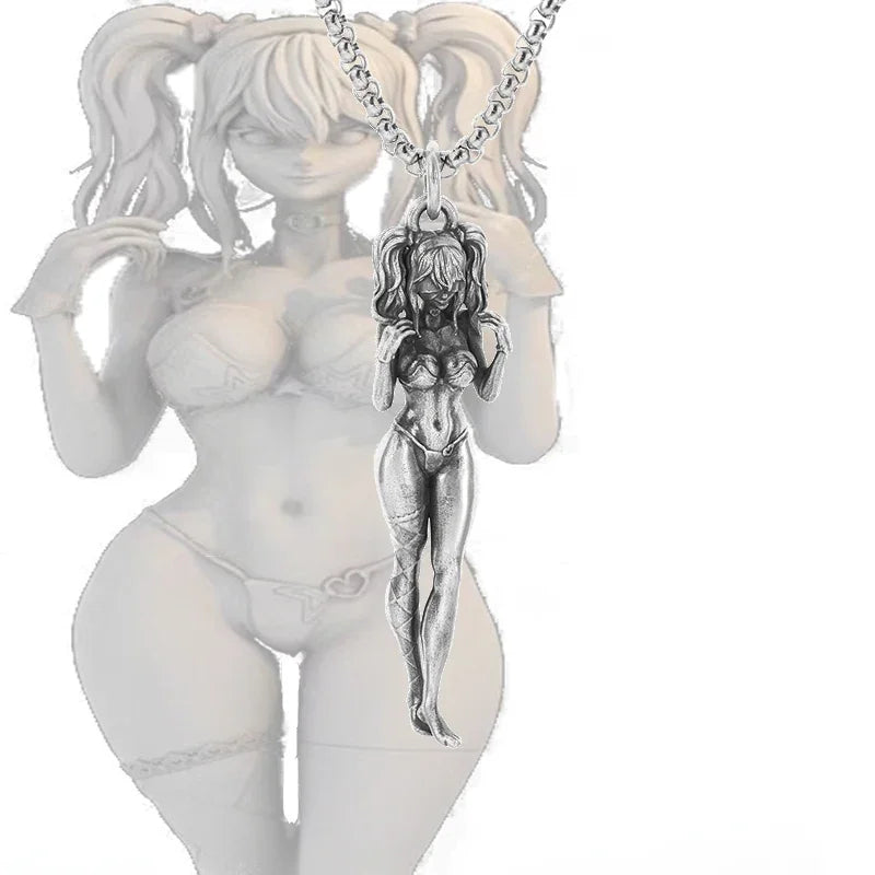 Fashionable and Sexy Female Baseball Player Statue Pendant Necklace Men and Women Hip-Hop Trend Jewelry Couple Gifts