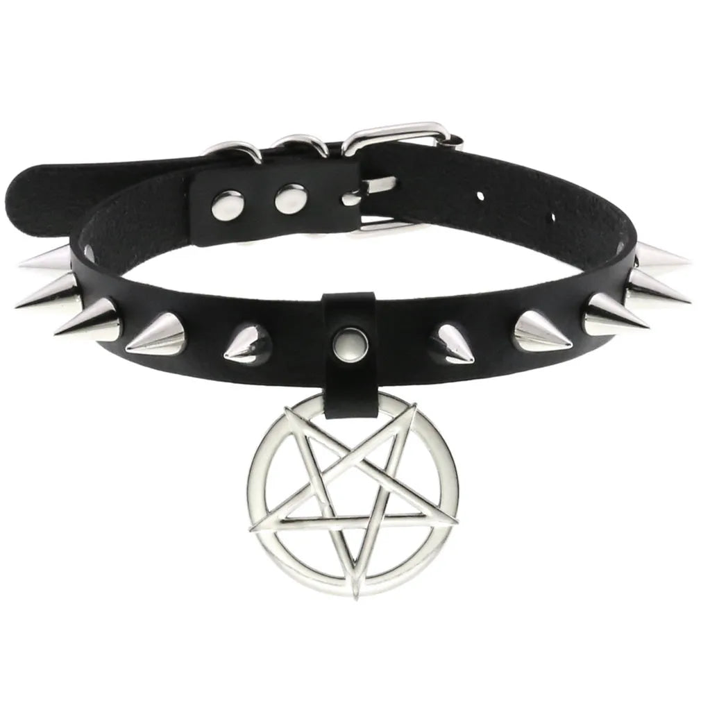Leather Spiked Choker Punk Collar Women Men Rivets Studded Chocker Chunky Necklace Goth Jewelry Metal Gothic Emo Accessories
